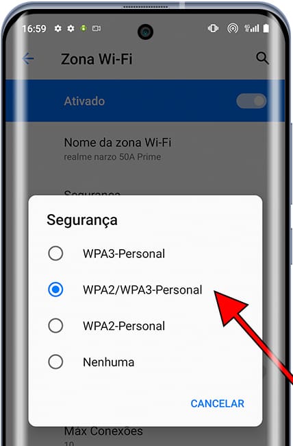 Modificar a segurança do ponto de acesso do Android