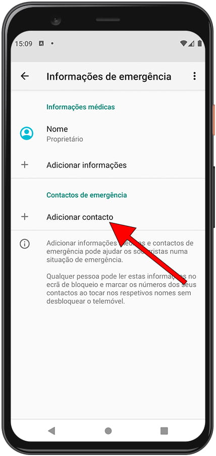 Adicionar contatos de emergência do Android
