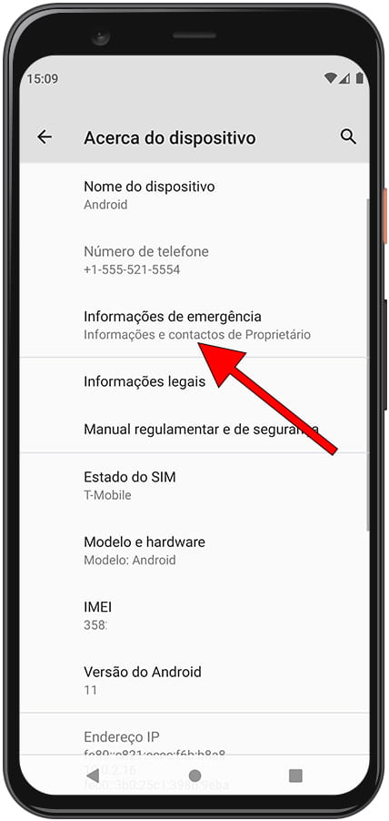 Informações de emergência do Android
