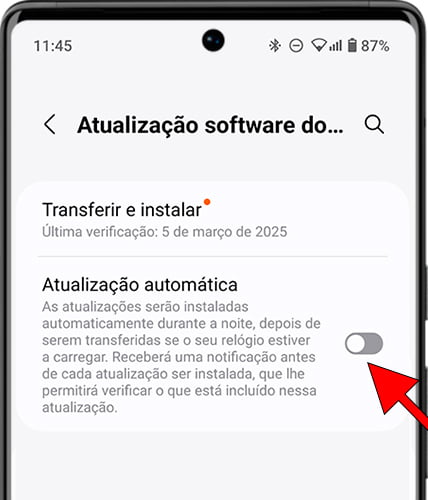 Atualização automática do Samsung Wearable