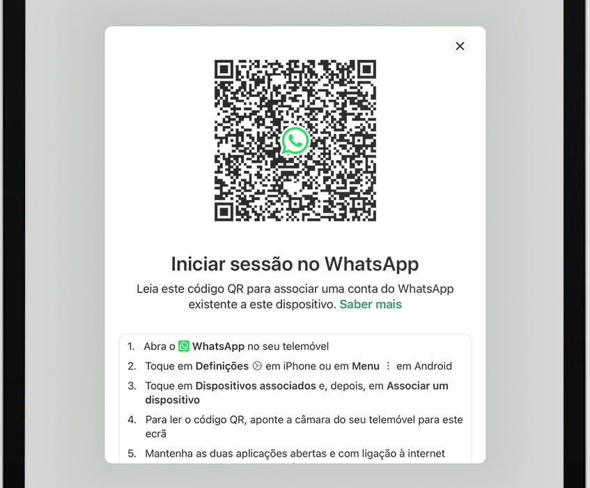 Iniciar sessão no WhatsApp do iPad